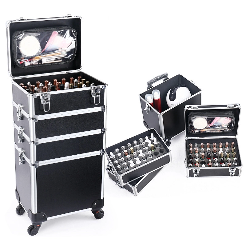Hot Sale Artist Aluminum Make up Trolley Makeup Case Lights Salon Kit Multi-Layer Tattoo Nail Art Tool Case Storage