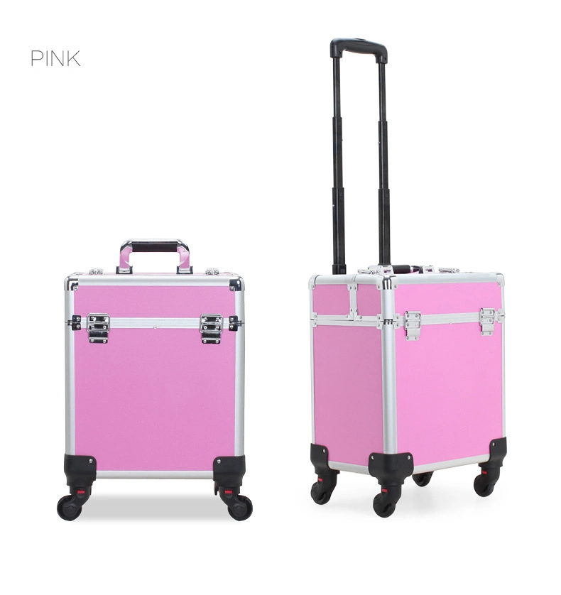 Trolley Cosmetic Box Aluminum Rolling Makeup Boxes Case Professional Beauty Professional Makeup Artist Carry Case