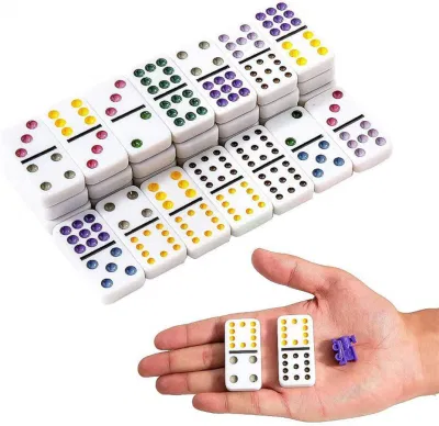 Game in Aluminum Carry Case with Colorful Trains Mexican Train Dominoes Set Tile Board