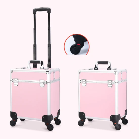 Trolley Cosmetic Box Aluminum Rolling Makeup Boxes Case Professional Beauty Professional Makeup Artist Carry Case